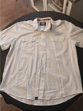 Harley-Davidson White Shirt with Subtle Gray Pinstripes